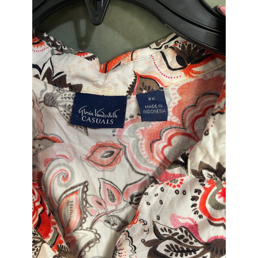 Gloria Vanderbilt Casuals Womens 2X Floral Button Down Short Sleeve Shirt - Picture 2 of 3
